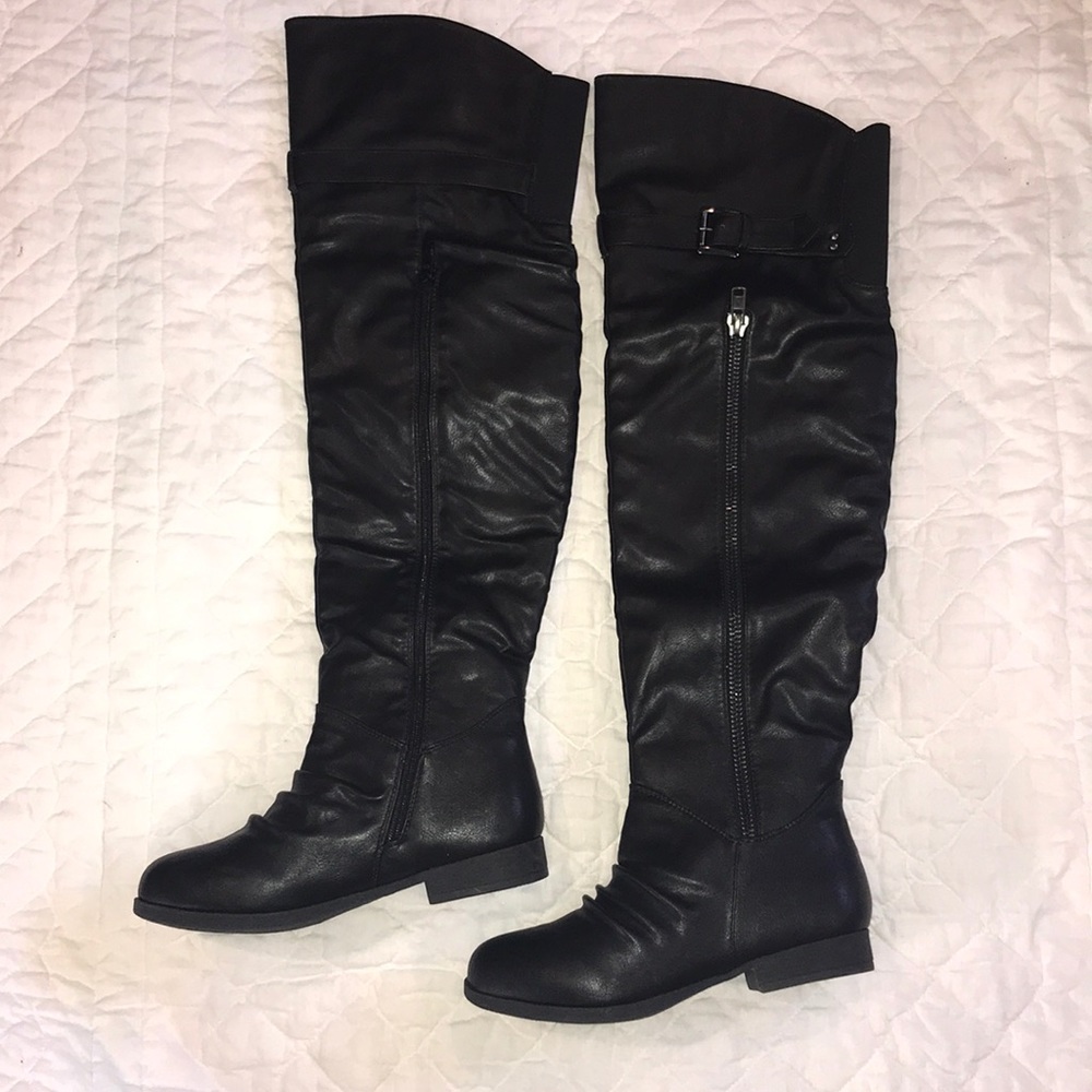 Black thigh high boots